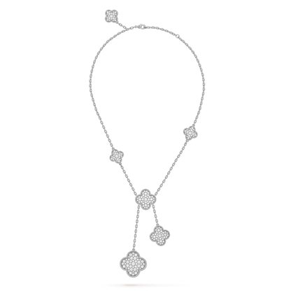 „Glow Jewelry“ Halskette „CLOVER 5 MOTIFS“ aus Silber mit Diamanten