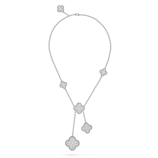 „Glow Jewelry“ Halskette „CLOVER 5 MOTIFS“ aus Silber mit Diamanten