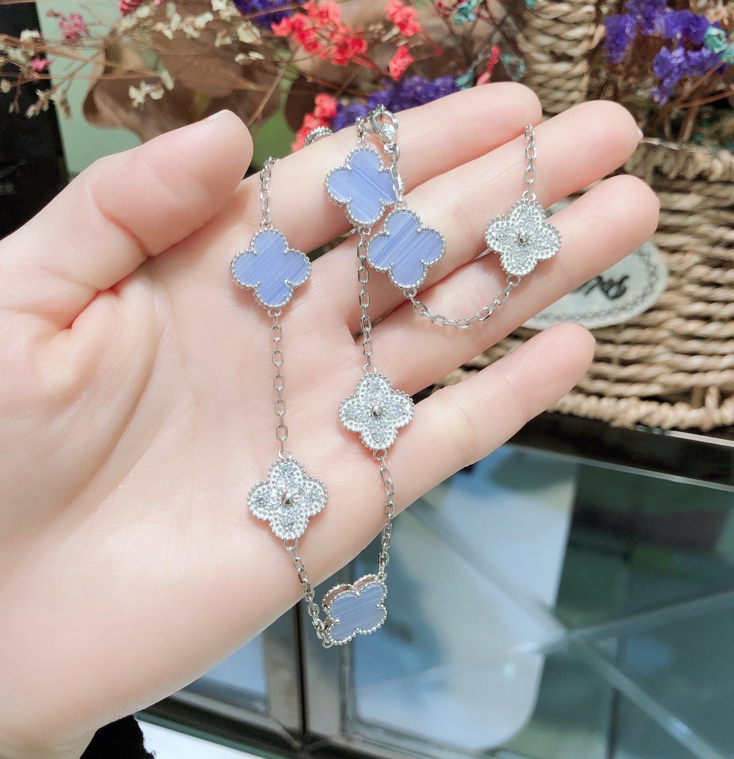 ¡®Glow Jewelry¡¯KLEE 10 MOTIVE CHALCEDON DIAMANTEN SILBERHALSKETTE