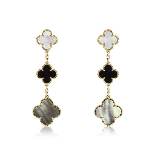 ¡®Glow Jewelry¡¯CLOVER EARRINGS GOLD ONYX MOP 3 MOTIF