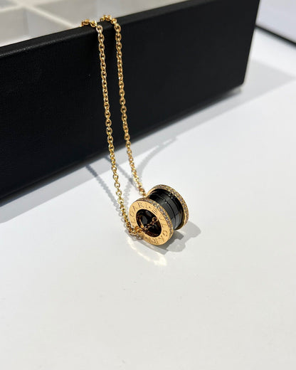 [Glow Jewelry]ZERO 1 BLACK CERAMIC DIAMOND PINK GOLD NECKLACE